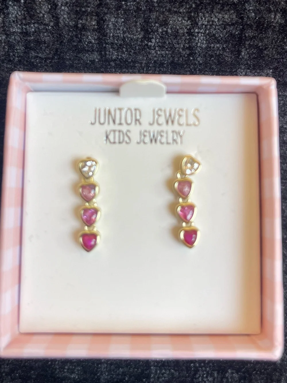 Gold-Tone Pink Heart Drop Earrings for Kids